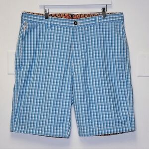 Robert Graham Sea Blue and White Gingham Cotton Shorts Size 38
